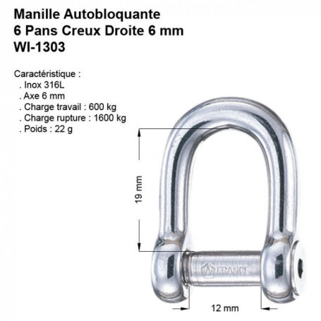 Manille De Levage 6,5t ALFA LOGISTIK - Acier Galvanisé - Forme DW Avec Boulon à Œil