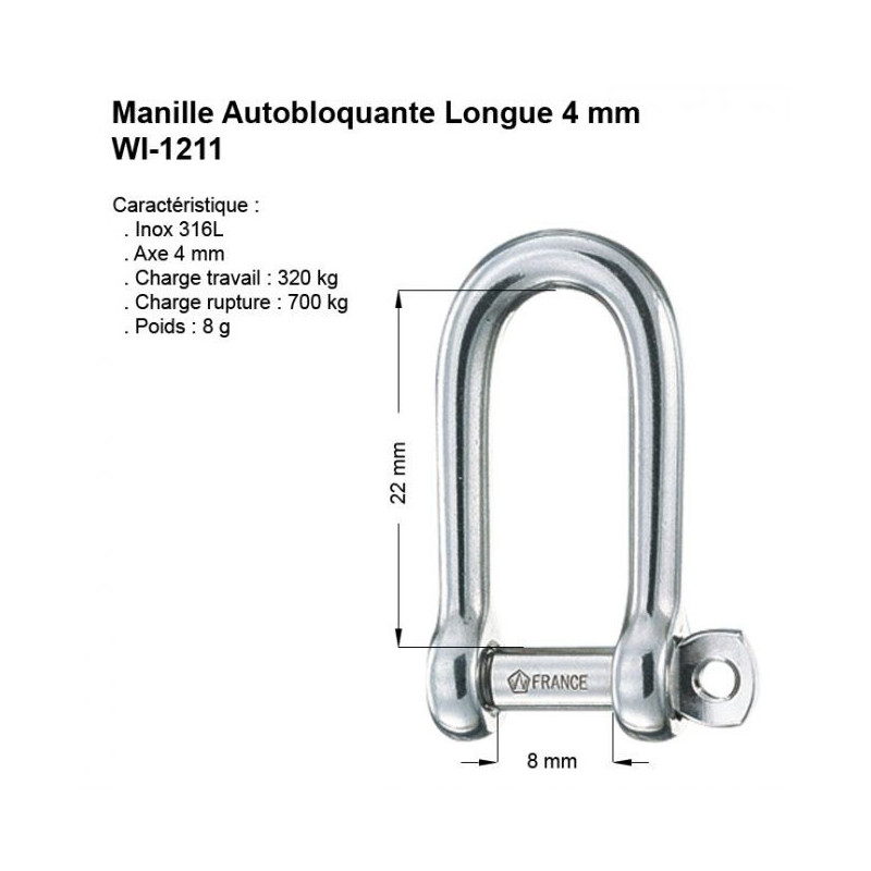 Manille Forgée Autobloquante AERZETIX - Lot De 2 - Acier Inox A4 M8 3000kg - Pour Levage, Marine, Camping