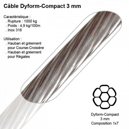 Cable inox monotoron 3mm Bobine 100m