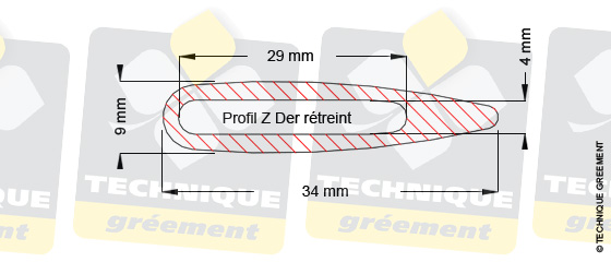 Dimensions barre de flèche dériveur Z Der, pour embout barre de flèche Z3112